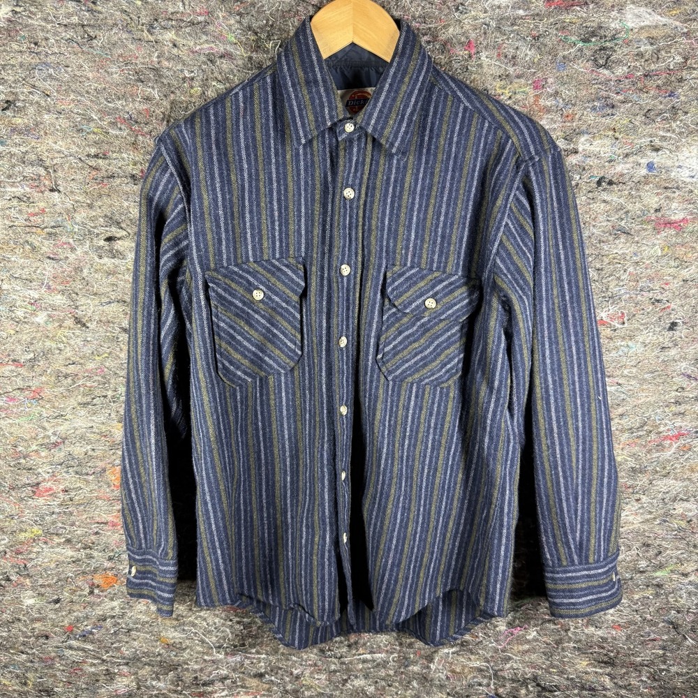 Vintage Dickies Shirt Mens Small Wool Striped‎ Button Up Western Korea 90s